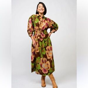 Uncle Frank Brown and Multicolor Big Blooms Dress large.NWT